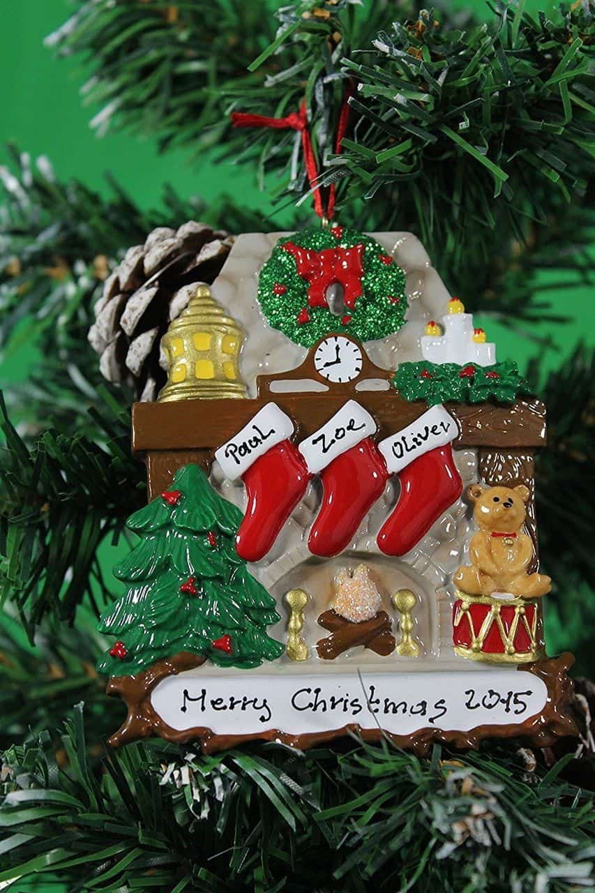 christmas fireplace ornament with personalised stockings