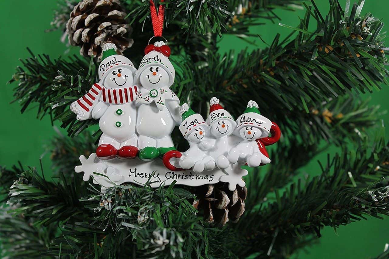 Snowmen Sled Personalised Christmas Ornament - Family of 5 • Memory Box