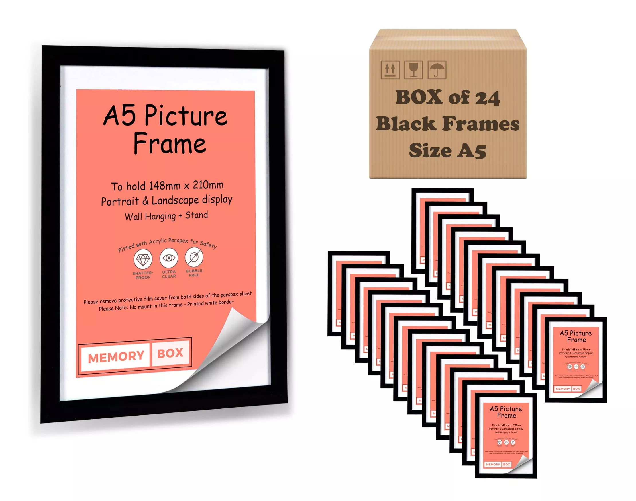 A5 BLACK BOX OF 24 PHOTO FRAMES • Memory Box